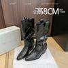 Cowhide version~ Zhao Ruth's same pointed thick heel piled boots women's medium tube thin knight boots western boots Martin boots