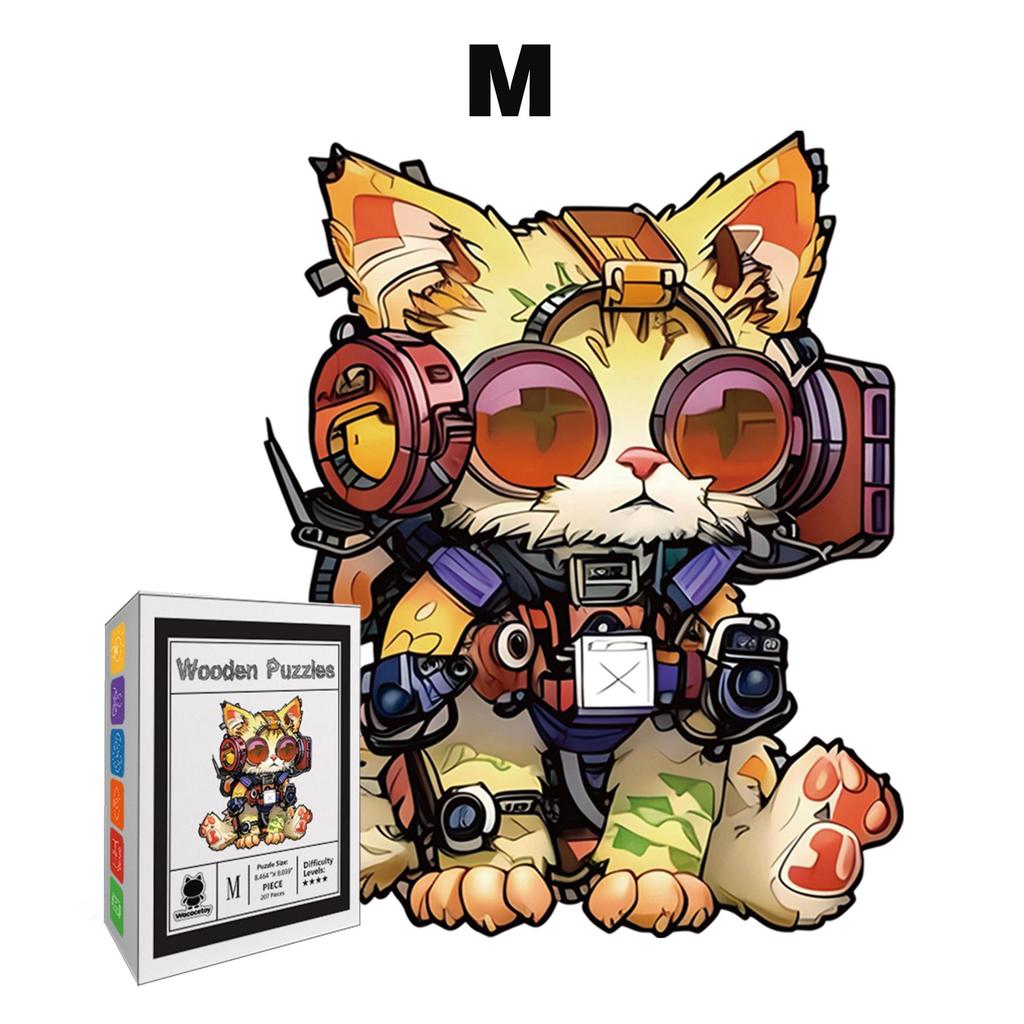 Wooden Cat Glasses Irregular Shape Puzzle Gift & Money Box