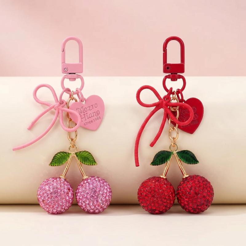1Pcs Creative Heart Butterfly Bow Cherry Bag Accessory Adorable Fruit Cherry Keychain Fashion Car Key Ring Gift