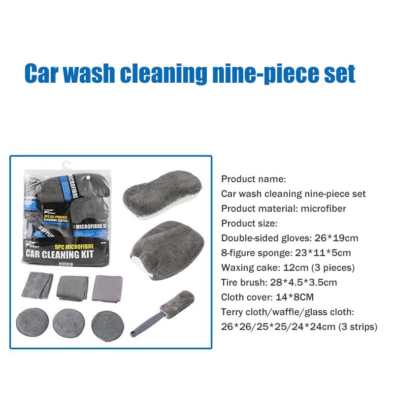 9 Stuks Auto Wassen Schoonmaak Kits Microvezel Handdoeken Blush Spons Wasghandschoen Polijst Verzorging Applicator Pads Auto Wassen Accessoires