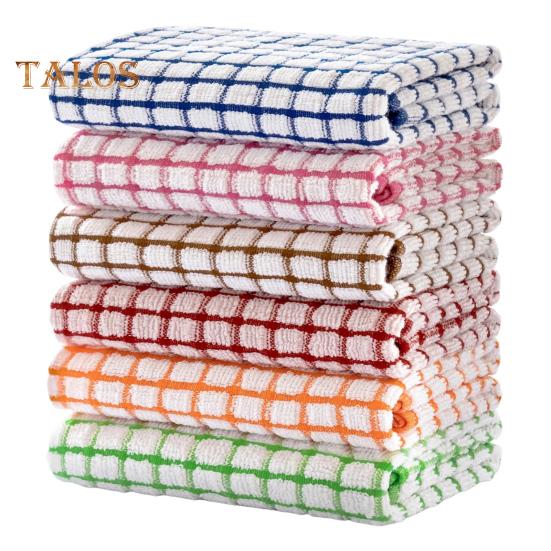 

12 шт. кухонных полотенец, впитывающих воду, хлопковых полотенец для мытья посуды, ярких клетчатых цветов, легкие кухонные полотенца для уборки 12pcs