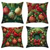 4Pcs Velvet Christmas Cardinal Bells Snowflake Hollyhock Bow Throw Pillow Covers Cute Red Cosy Soft Decorative Pillowcases