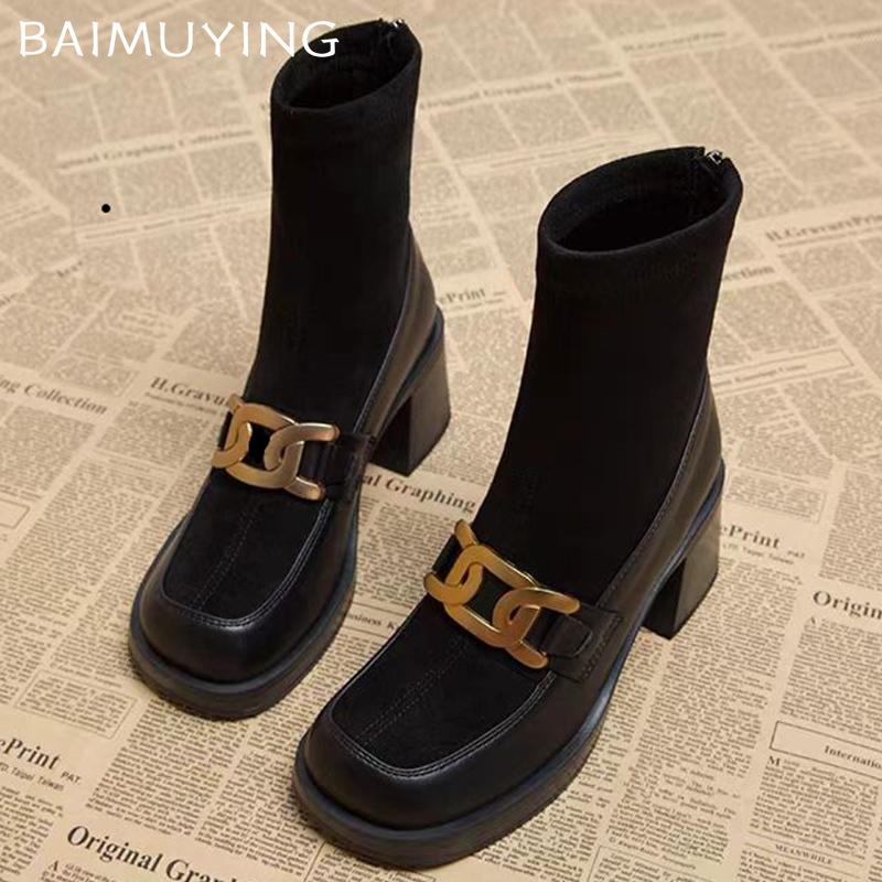 Chunky Women Ankle Boots Suede Retro Winter High Heels Shoes 2025 Trend Designer Pumps Gladiator New Motorcycle Botas De Mujer