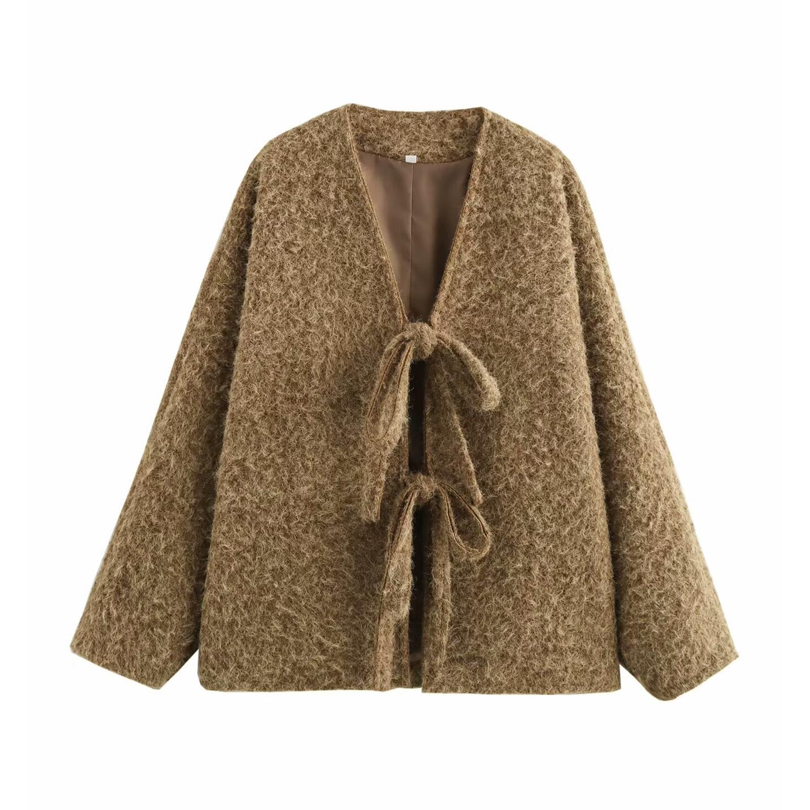 

Женская модная шерстяная куртка однотонного цвета S хаки