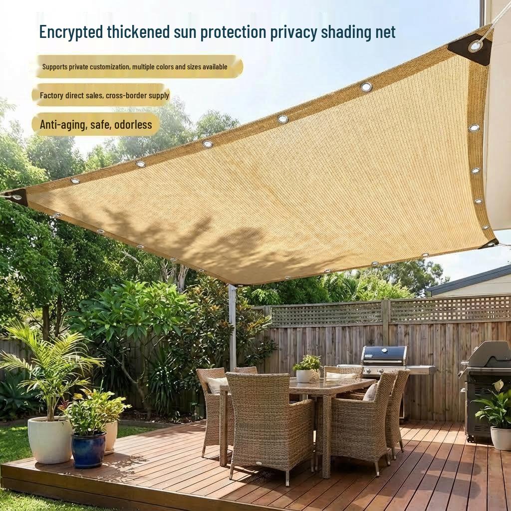 Beige Thickened Privacy Sunshade Net for Balcony and Courtyard