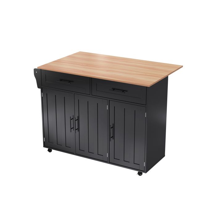 Chariot de salle à manger - MUVOE - 129x46x91.5 cm - Bois massif - Noir - 2 tiroirs