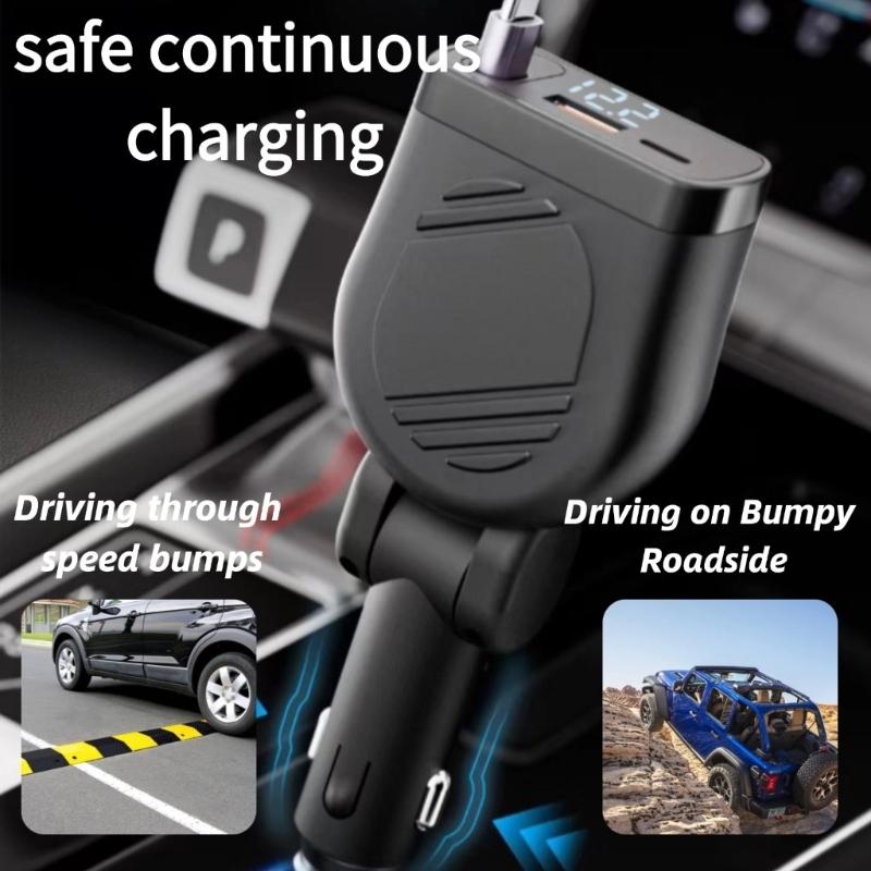 120W Retractable Car Charger 4 in 1 Fast Car Phone Charger with Cord USB C Car Adapter for Phone Tablet Laptop Devices