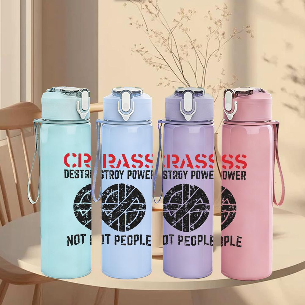 1PC Crass Black White Bold Text Print 750ml Colorful Plastic Sports Water Bottle Leakproof Pop Up Lid with Straw for Outdoor Work Home Use