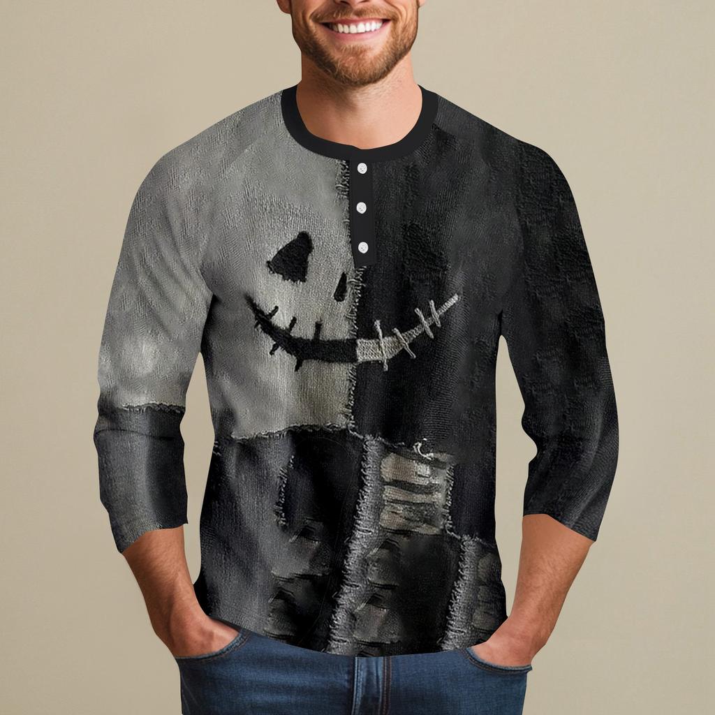 Men's Halloween Printed  Collar Three-Quarter Sleeve