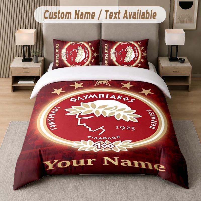 Ensemble de literie Design Olympiacos Texte personnalisé 1 Housse de couette & 2 Taies d'oreiller