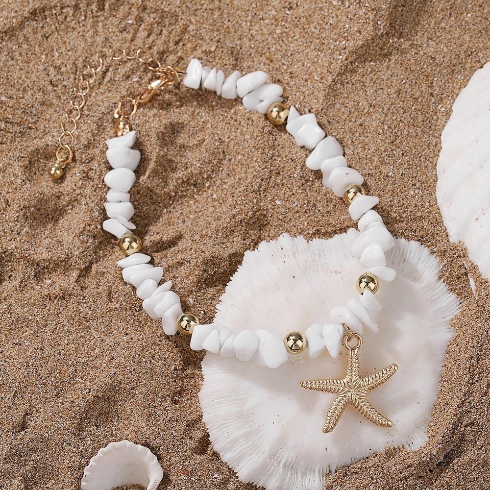 Elastic Boho Beaded Anklets Pearl Beach Foot Chain Fashion Starfish Pendant Ankle  Women
