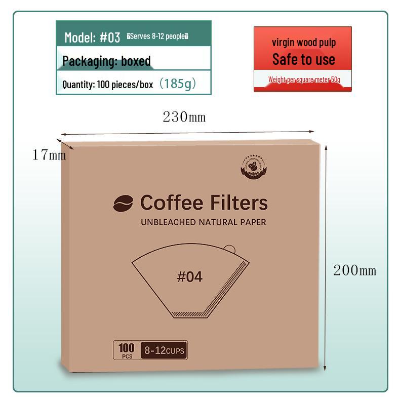 Fan-Shaped Hanging Ear Coffee Filter, Raw Wood Pulp, Drip Pour-Over, V02/04 Size.