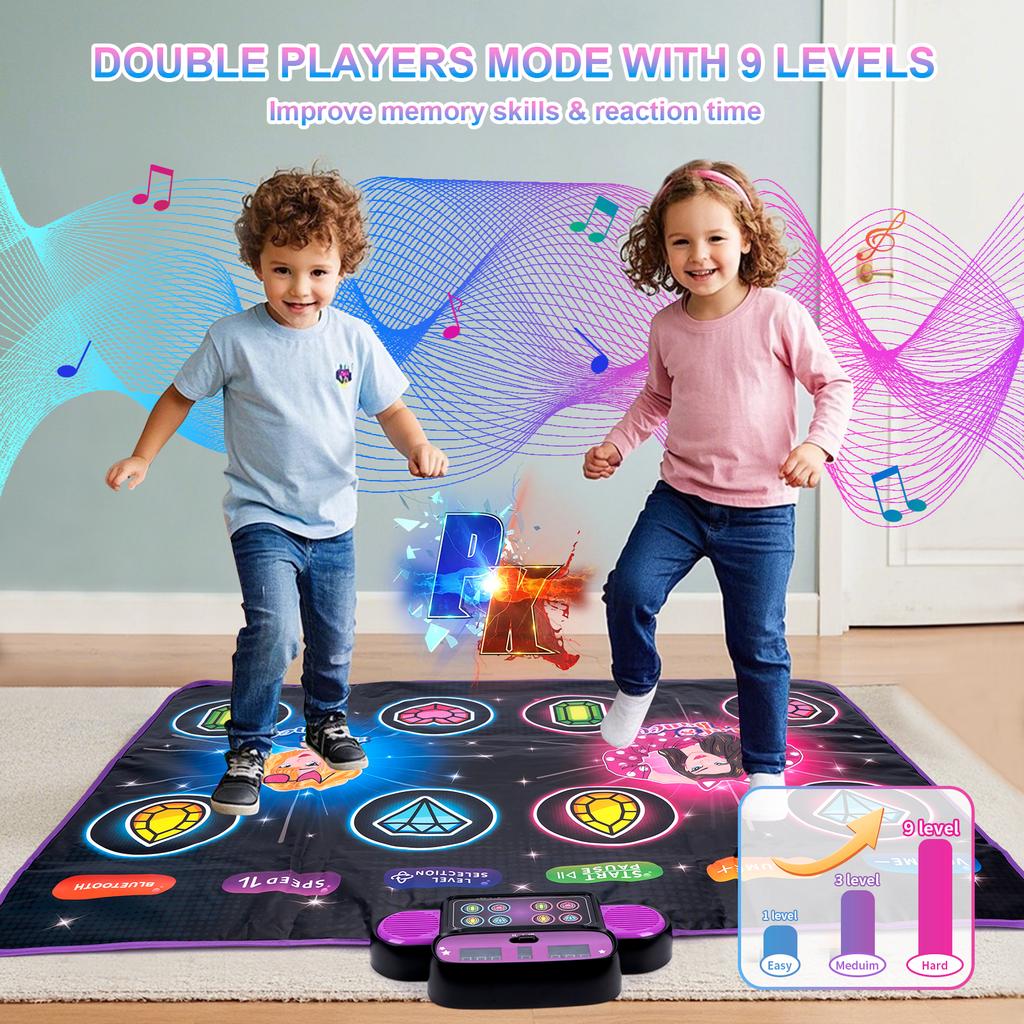 106x80cm Kids Electronic Dance Mat Double Players Mode with Light&Bluetooth Kids Floor Music Blanket Interactive Educational Toy