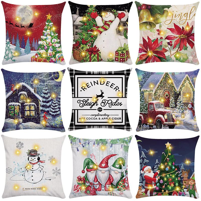 New Christmas Decorative Cushion Cover Snowman Print Cushion Cover LED Pillow Light Cushion