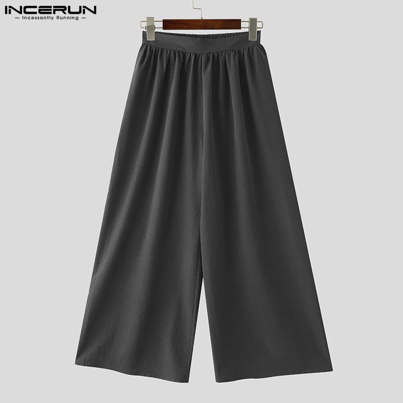INCERUN Neformální kalhoty s elastickým pasem a širokými nohavicemi, dlouhé kalhoty s kapsami