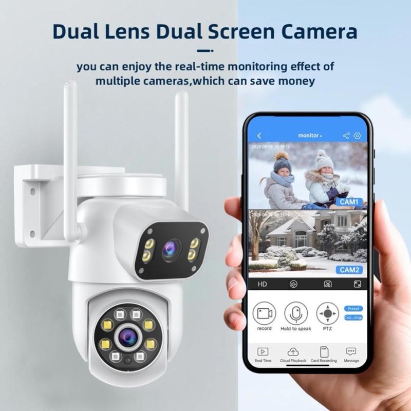 3MP+3MP Wireless Security Camera Dual-Lens Wall Mount Smart WiFi Camera Full Color Night Vision 2-Way Audio Motion Detection