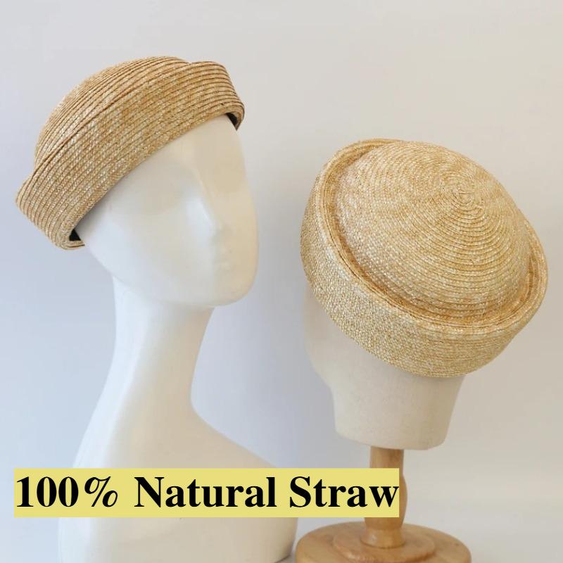 My Extreme Outdoor Activities Men's High-Quality 100% Natural Straw Round Berets For Wo Japanese Summer Sailor Hat Church Derby Party Beach Sun Pillbox Hat 56-58Cm