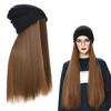 Women Winter Hat Wig Knit With Long Straight/Wig Wavy Curly Hair Wig Attached 23.6 Inch Synthetic Hair Wigs Hairpiece