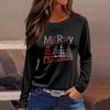 Women's Fashion Casual Slit Hem Round Neck Long Sleeve Loose  Printed T-Shirt Ladies Top