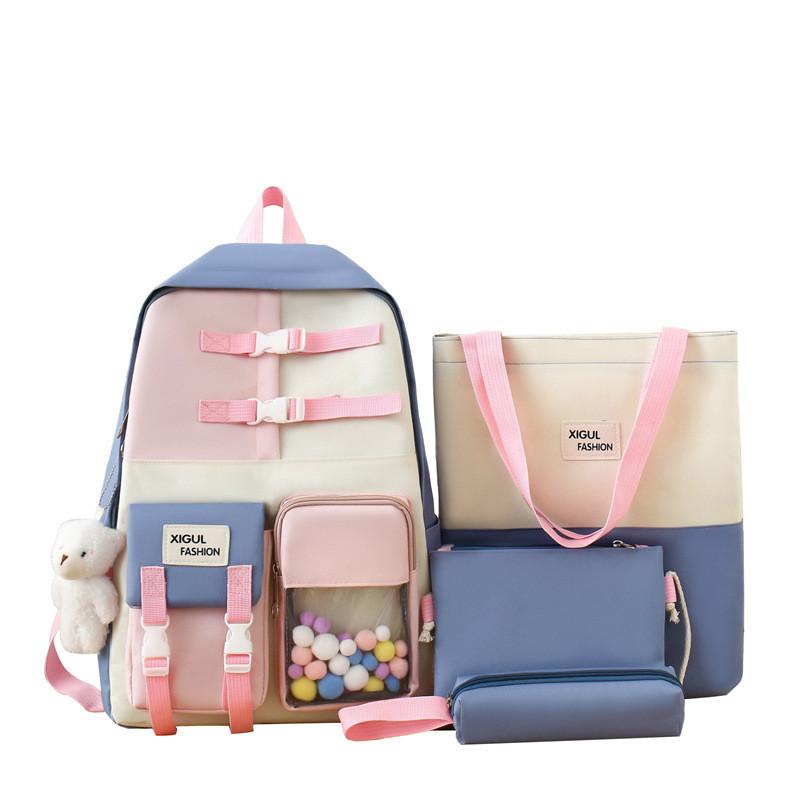 Stylish And Practical Middle School Student Backpack Spacious Cartoon Shoulder Bag For Teen Girls Breathable Nylon Material синий