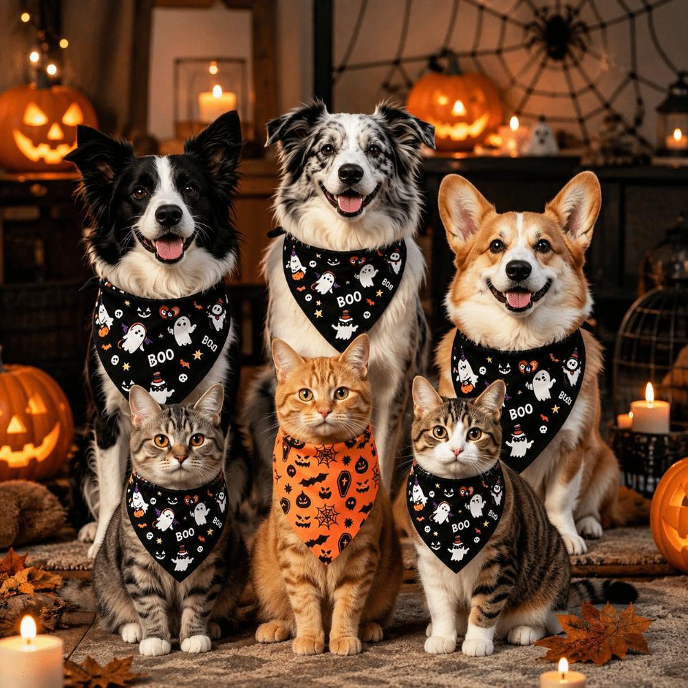 Ghost Pattern Dog Triangle Scarf Cute Cat Saliva Towel Pet Holiday Bib  Festival Gift