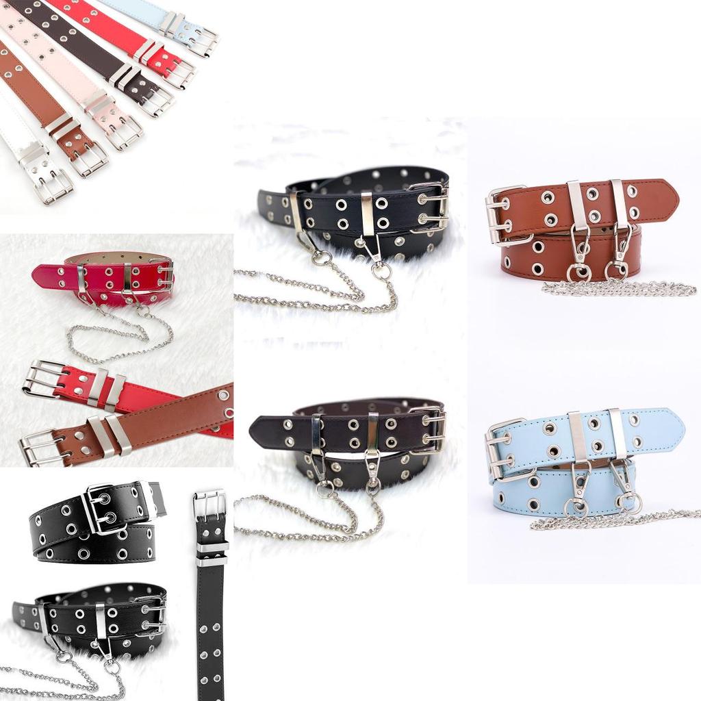 Chic Faux Leather Belt For Casual Denim With Unique Chain Accents Available In Various Fashionable Colors