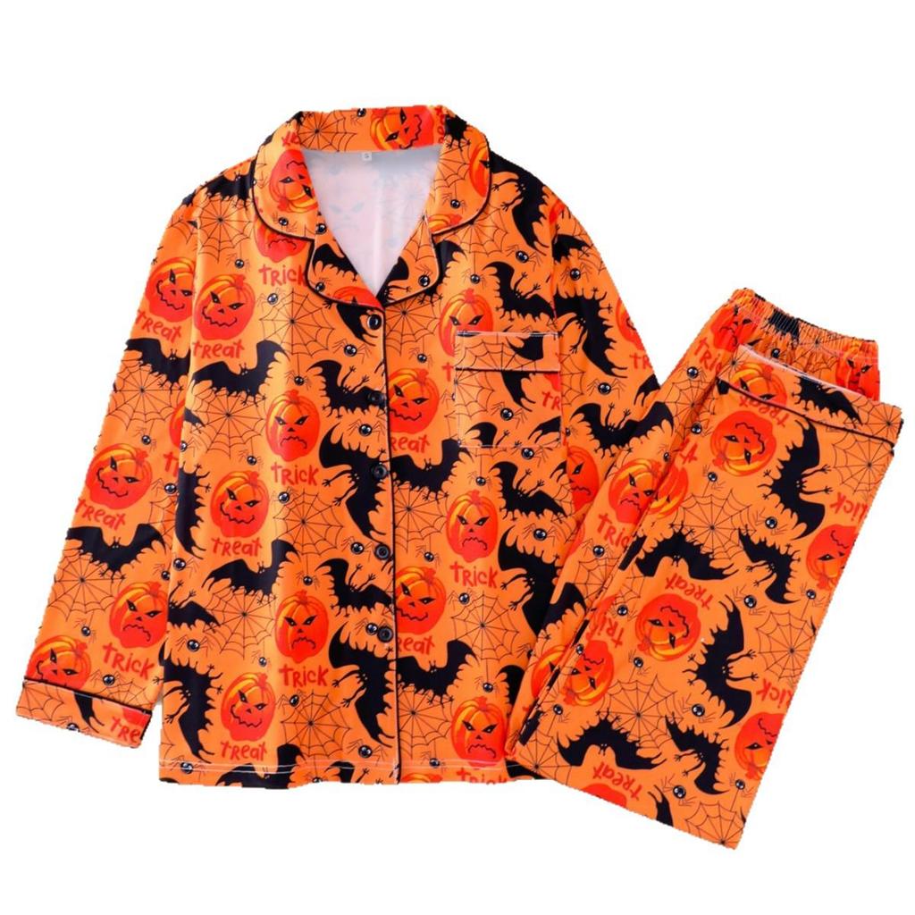 2025 Women's Long-Sleeve Pajama Set: Halloween Lapel Homewear for Spring & Autumn