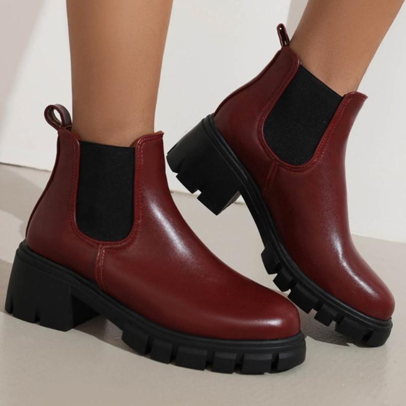 Black Women's Ankle Boots Autumn Winter 2025 Short Boot Shoes Red Block Low Heels Party Footwear Shoes Large Size Brand Designer