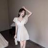 Work clothes women's clothing sexy low-cut V-neck lotus leaf sleeves backless waist thin A-shaped big pendulum dress