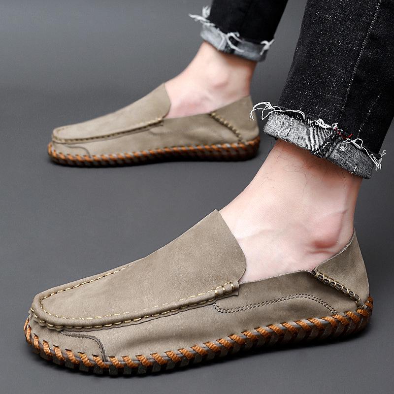 Men's Summer Slip-On Moccasins with Soft Beef Tendon Sole, Genuine Leather, Handmade Casual Shoes cm cachi