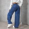 Women Rhinestone Bow Decor High Waist Wide Leg Jeans Polka Dot Print Casual Loose Fit Denim Pants