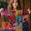 Vintage Floral Patchwork Blanket - Soft Plaid Flannel for Sofa/Bed/Travel, All-Season Cozy Gift with Embroidery