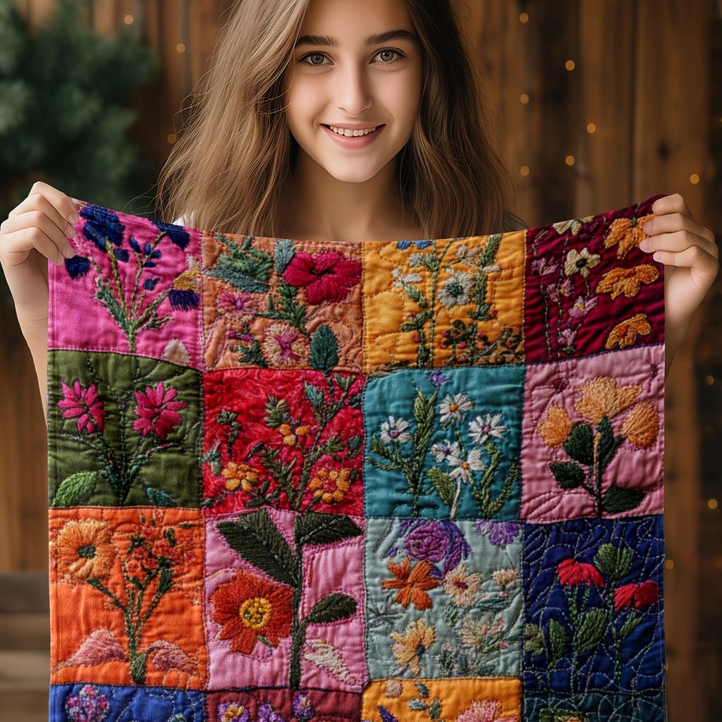 Vintage Floral Patchwork Blanket - Soft Plaid Flannel for Sofa/Bed/Travel, All-Season Cozy Gift with Embroidery