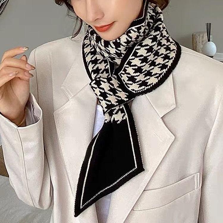 Korean-Style Houndstooth Plaid Scarf for Women - Warm, Stylish, Versatile Autumn/Winter Neck Wrap