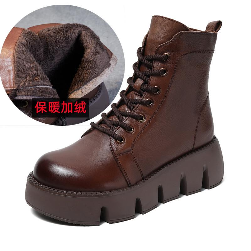 

Зима 2025 новые ботинки Мартин на толстой подошве с увеличением роста, ретро короткие ботинки, кожаные ботинки с квадратным носком, женские ботинки, ботинки из мягкой кожи, женские 40