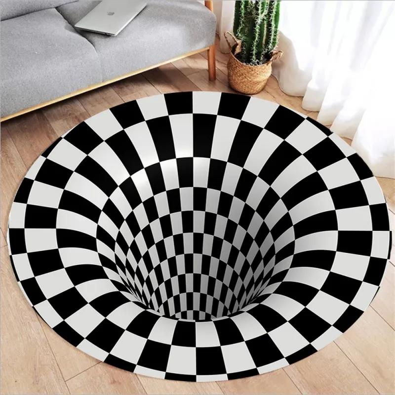 3D Vortex Optical Illusion Rugs Trap Area Rugs Not-Slip Round Rugs Area Carpets for Living Room Short Plush Trap Swirl Carpet
