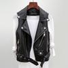 Belt Decor Vest Coat Retro Motorcycle Waistcoat with Zipper Pockets Belt Decor for Women Faux Leather Vest Coat for Commuting