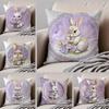 Religious Global Holiday Art Easter Rabbit Cushion Cover Throw Pillow Cover Hidden Button Durable Polyester Chair Cushion