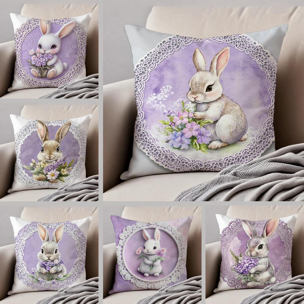 Religious Global Holiday Art Easter Rabbit Cushion Cover Throw Pillow Cover Hidden Button Durable Polyester Chair Cushion