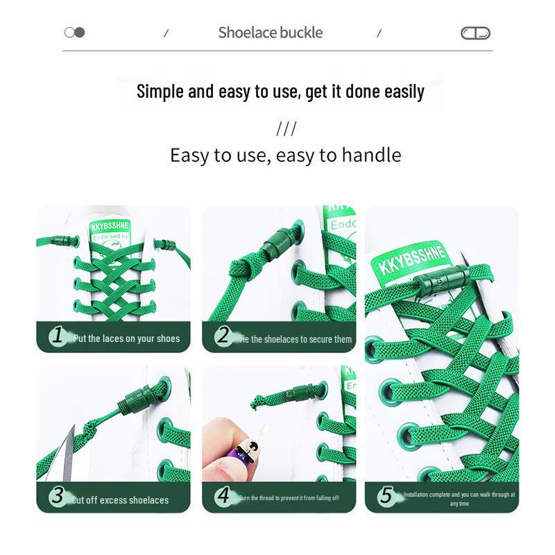 Green No-Tie Elastic Shoelace Buckle - Easy Fit for Men, Women & Children
