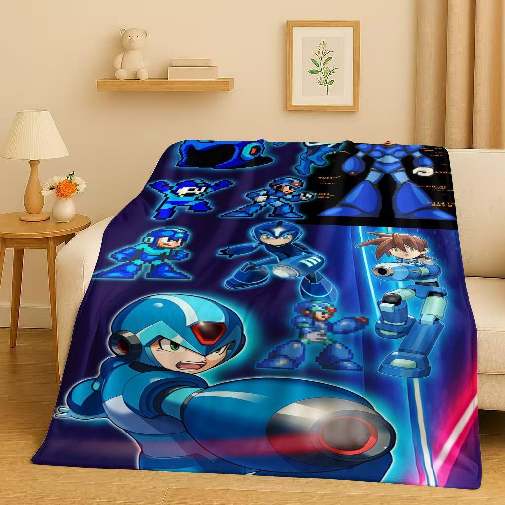 Classic Game Rockman Mega Man Flannel Blanket,Ultra Soft Warm Plush Throw for Home Bedroom Bed Sofa Cover Office Travel Picnic