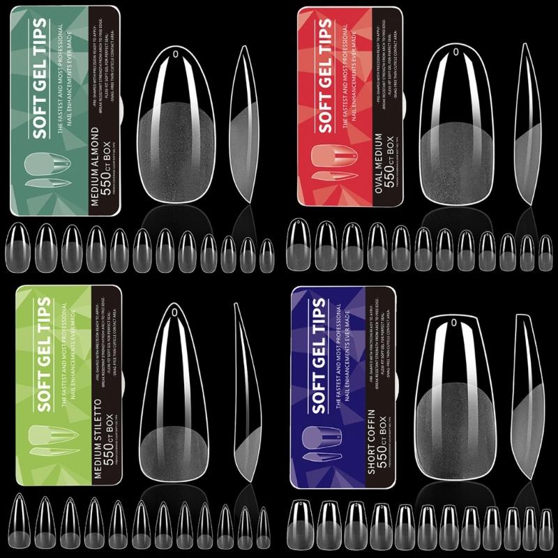 Średnie Kształt Migdała Końcówki Żelowe do Paznokci 550 SZT Wstępnie Wytrawione Przezroczyste Sztuczne Paznokcie Manicure dla Profesjonalistów i Początkujących