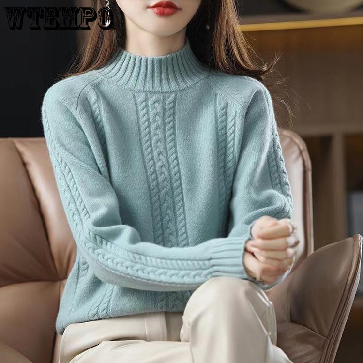 Autumn and Winter Women's Pullover Sweater Women's Inner Layer Bottom Shirt Semi High Neck Knitted Sweater
