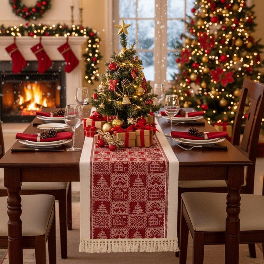 Rectangle Christmas Table Runner Red Elks Tablecloth Durable Table Cover  Coffee Table