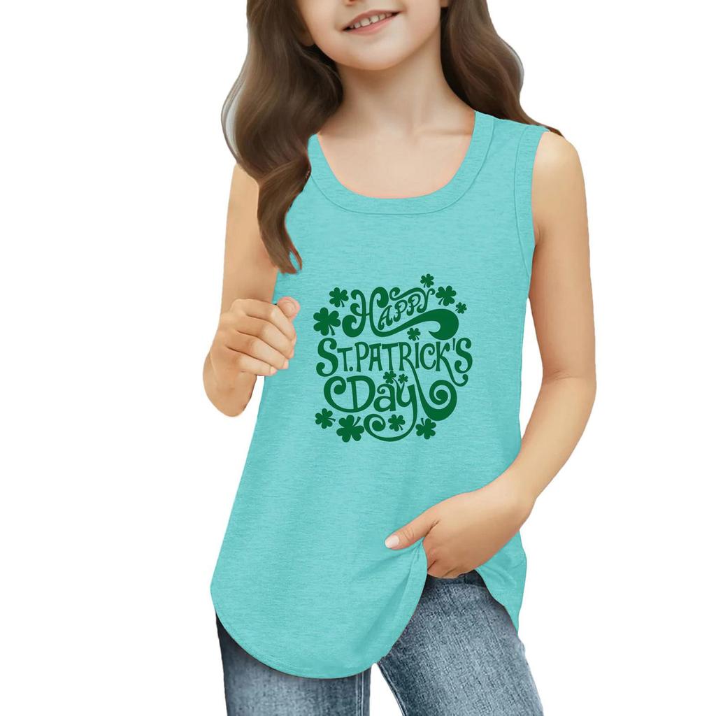 Mädchen Kinder Sommer Rundhals Ärmellose Shirts Tanktops St. Patrick's Day