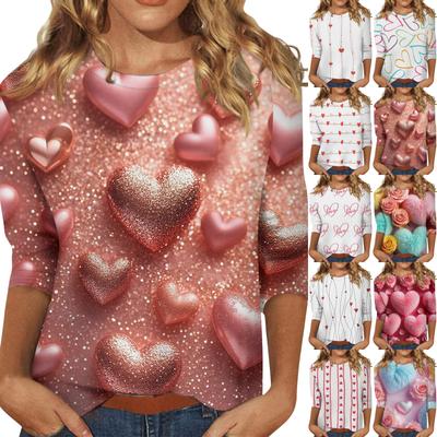 Women's Valentine's Day Print Fashion Casual 3/4 Sleeve Round Neck Top