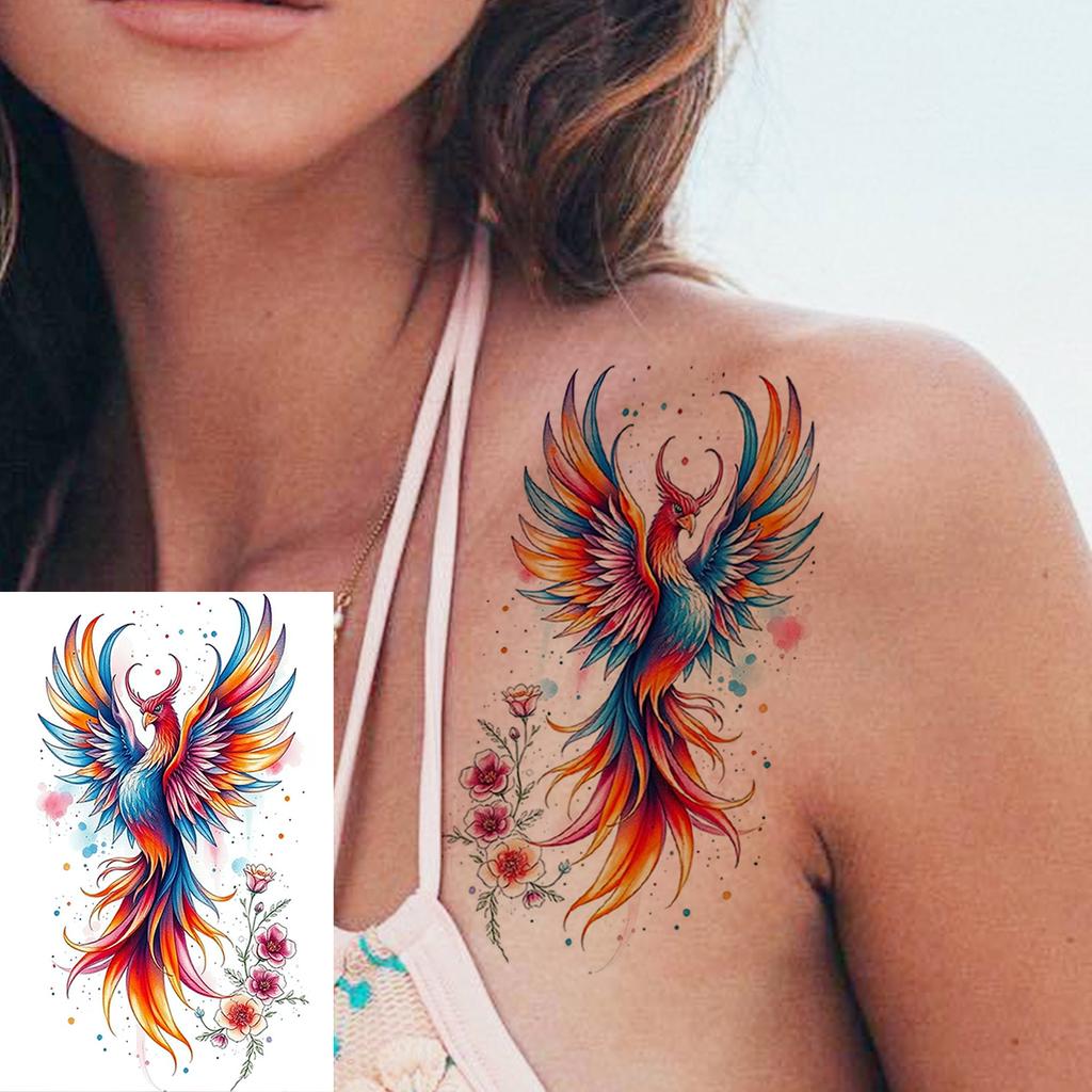1 Vel Feniks Zonnebloem Maanbloem Tijdelijke Tatoeages Voor Vrouwen Handen, Nep Tatoeage Stickers Langdurig Realistische Tatoeages