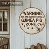 Funny Guinea Pig Area Sign, Retro Warning Metal Decor with Paw Prints, Rustic Pet Cage Ornament, 2D Flat Small Animal Gift