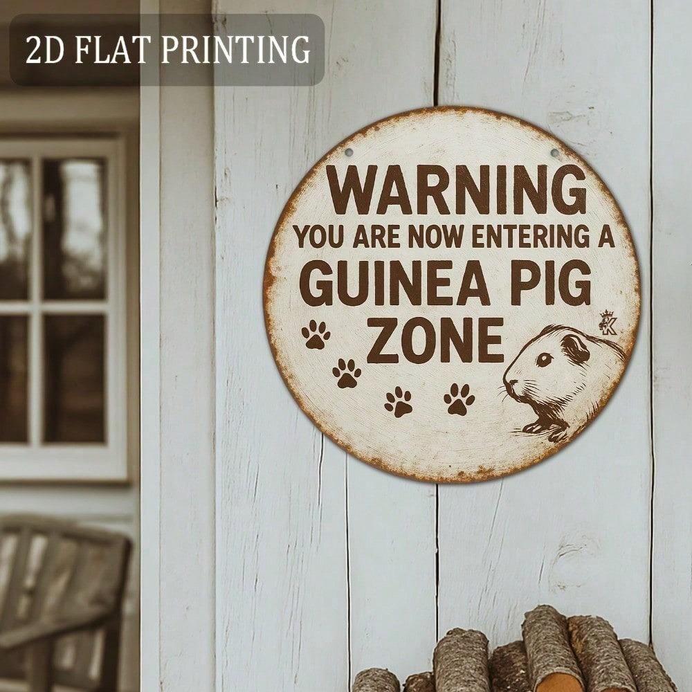 Funny Guinea Pig Area Sign, Retro Warning Metal Decor with Paw Prints, Rustic Pet Cage Ornament, 2D Flat Small Animal Gift