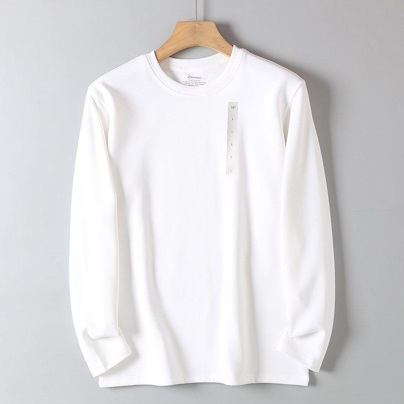 Trade Original Order Tail Goods Composite Long sleeve Pullover Fleece-lined Autumn and Winter Men's Solid Warm Loose round Neck T-shirt Fashion